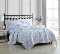 Laura Ashley Reversible Floral Cotton Bedding with Matching Shams, Home Decor for All Seasons, 100%, Walled Garden Blue, Full/Queen