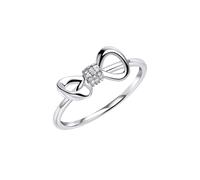 Laura Ashley Ribbon Bow Ring R3913C - Distinctive Detail | - Size 52 - Brass / Silver Plated / Stone / Zirconia
