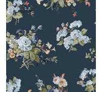 Laura Ashley Rosemore Midnight Seaspray Floral Smooth Wallpaper 114898