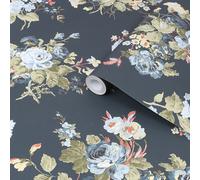 Laura Ashley Rosemore Midnight Seaspray Floral Smooth Wallpaper Sample