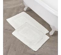 Laura Ashley Ruffle Cotton 2-Piece Bath Rug Set, White