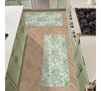 Laura Ashley Sage Ivory Bedford Floral Machine Washable & Slip Resistant 2 Piece Set - 26" x 45" Accent Rug & 26" x60" Runner Rug