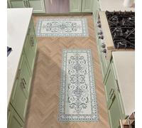 Laura Ashley Sea Spray Blue Josette Medallion Machine Washable & Slip Resistant 2 Piece Set - 26" x 45" Accent Rug & 26" x60" Runner Rug