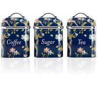 Laura Ashley Set of 3 Tea Coffee Sugar Canisters with Removable Lids