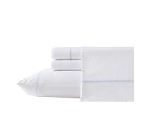 Laura Ashley - Sheet Set, Breathable Cotton Percale Bedding with Matching Pillowcases, Soft Home Decor (Scallop Blue, Queen)