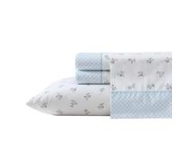 Laura Ashley - Sheet Set, Breathable Percale Cotton Bedding, 200 Thread Count, Deep Pocket, Chic Home Decor (Harperette Blue, King)