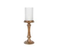 Laura Ashley Small Wooden Pedestal Hurricane with Frosted Glass in Brown Laura Ashley Brown