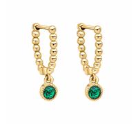 Laura Ashley Stippled Green Crystal Gold Tone Hoop Earrings - Brass / Gold Plated / Stone / Emerald Crystal