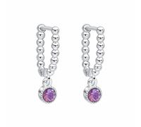 Laura Ashley Stippled Purple Crystal Silver Tone Hoop Earrings - Brass / Silver Plated / Stone / Amethyst Crystal / Opal Crystal