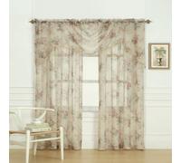 Laura Ashley Stowe Sheer Curtain with Rod Pocket, Panel Measures 72" W x 27" L, Multicolored, 1 Swag