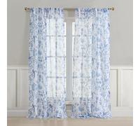 Laura Ashley Summer Palace Window Curtains with Rod Pocket, 84-inch Length, 2 Panels Set, Sheer Light Filtering, Blue