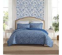 Laura Ashley Super Soft Fabric Bedding with Matching Sham, Toile-Inspired Print, Floral Home Essentials, Cotton, Blue, King