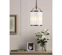 Laura Ashley Sutton Metal & Ribbed Glass Pendant Light Antique Brass