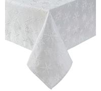 Laura Ashley Tablecloth Raised Woven Embroidered Jacquard Fabric, Wrinkle Resistant for Dining, Holiday, Party, Wedding or Banquet, 60" x 144", Snowflake Silver