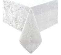 Laura Ashley Tablecloth Raised Woven Embroidered Jacquard Fabric, Wrinkle Resistant for Dining, Holiday, Party, Wedding or Banquet, 60" x 102", Cynthia White