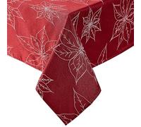 Laura Ashley Tablecloth Raised Woven Embroidered Jacquard Fabric, Wrinkle Resistant for Dining, Holiday, Party, Wedding or Banquet, 60" x 84", Poinsettia Red