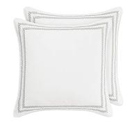 Laura Ashley Decorative Pillow Case for Bedroom and Home Décor, Cotton, Stitched Vine Leaf Grey, European-Square