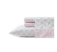 Laura Ashley - Twin Bed Sheets, Cotton Percale Bedding with Matching Pillowcase, Crisp & Cool Bed Set with Deep Pocket, Dorm Essentials, Oeko-Tex Certified, Coquette Room Decor (Lynda Pink)
