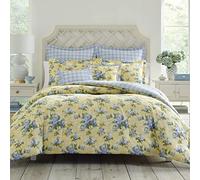 Laura Ashley - Twin Duvet Cover Set, Reversible Cotton Bedding with Matching Sham, Includes Bonus Euro Sham & Throw Pillow Covers (Cassidy Yellow, Twin)