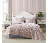 Laura Ashley- Twin Quilt, Cotton Reversible Bedding, All Season Cottage Home D cor (Rowena Pink, Twin)