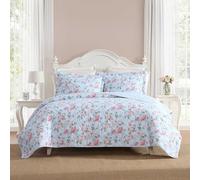 Laura Ashley - Twin Quilt Set, Reversible Cotton Bedding with Matching Sham, Envelope Closure, Floral Print Bed Set, Dorm Essentials (Blissful Blue)