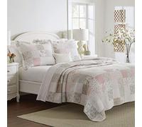 Laura Ashley Home Quilt Set, Cotton Reversible Bedding with Matching Shams, Home Decor Ideal for All Seasons, 100%, Celina Patchwork Pink/Sage, Twin