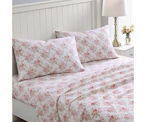 Laura Ashley - Twin Sheet Set, Cotton Flannel Bedding, Brushed for Extra Softness & Comfort (Lisalee Pink, Twin)
