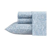 Laura Ashley - Twin Sheets, Cotton Percale Bedding Set, Lightweight & Breathable Home Decor (Heirloom Ditzy Blue, Twin)