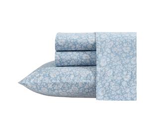 Laura Ashley - Twin Sheets, Cotton Percale Bedding Set, Lightweight & Breathable Home Decor (Heirloom Ditzy Blue, Twin)