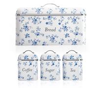 Laura Ashley VQ EEJB451 Bread Bin Removable Lid, Stainless Steel and Set of 3 Canisters With Hand Applied Print, China Rose VQBB66CLACRUK / VQBB25LACRUK