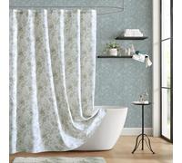 Laura Ashley Walled Garden Shower Curtain, Textured Cotton-Rich Slub Fabric, Tonal Floral Print, Elegant Transitional Bathroom Decor, Machine Washable 72"x84", Green