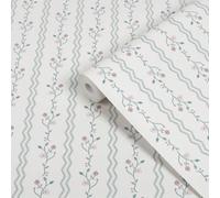 Laura Ashley White & Duck Egg Blencow Smooth Wallpaper