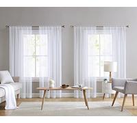 Laura Ashley White Sheer Curtains with Rod Pocket, Each Panel Measures 38" W x 84" L, Varick, 4 Panels