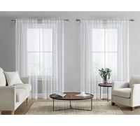 Laura Ashley White Sheer Curtains with Rod Pocket, Each Panel Measures 38" W x 96" L, Lehman, 4 Panels