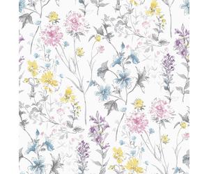 Laura Ashley Wild Meadow Wallpaper - White - 10m