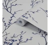 Laura Ashley Willow Midnight & Off White Floral Smooth Wallpaper Sample