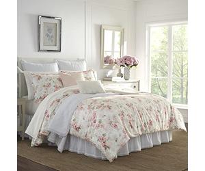 Laura Ashley Wisteria Bedding Set, Cotton, Pink/Green/Off White, Twin
