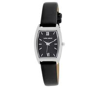 Laura Ashley Women's 24mm Tonneau Case Vegan Leather Strap Watch (LA2090), Silver/Black, Tonneau