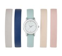Laura Ashley Women's 26mm Mini Round Case Strap Watch Set with 5 Interchangeable Straps (LASS1113) (Silver)