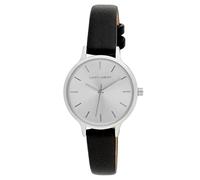 Laura Ashley Womens 30mm Clean Round Vegan Leather Strap Watch (LA2073) (Silver)