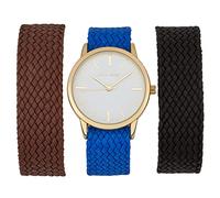 Laura Ashley Women's 35mm Watch Set 3 Interchangeable Fabric Straps (LASS1108) (Gold)