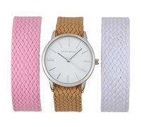 Laura Ashley Women's 35mm Watch Set 3 Interchangeable Fabric Straps (LASS1108) (Silver)