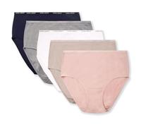 Laura Ashley Women's Cotton Brief Underwear Set, High-Waisted Panties for Women, 5-Pack, Blush Heather/Soft Truffle/White/Mid Heather Grey/Nocturnal Navy, S