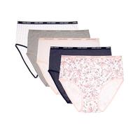 Laura Ashley Women's Cotton Brief Underwear Set, High-Waisted Panties for Women, 5-Pack, Floral/Navy Heather/Pink Scroll/Md Heather Grey/Dot, S