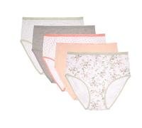 Laura Ashley Women's Cotton Brief Underwear Set, High-Waisted Panties for Women, 5-Pack, Jade Blossom/Sepia Rose/Jade Floral/Md Heather Grey/Jade Ditsy, XL