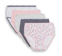 Laura Ashley Women's Cotton Brief Underwear Set, High-Waisted Panties for Women, 5-Pack, Petal Bunches/Stormy Hthr/Lt Bleach Hthr/Blushed Petal/Stormy Geo, M