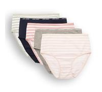 Laura Ashley Women's Cotton Brief Underwear Set, High-Waisted Panties for Women, 5-Pack, Sheer Stripe/Md Heather Grey/Silk Stripe/Nocturnal Navy/Sage Stripe, M