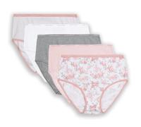 Laura Ashley Women's Cotton Brief Underwear Set, High-Waisted Panties for Women, 5-Pack, Shell Clusters/Perfect Shell/Medium Heather Grey/White/Silver Stripe, L