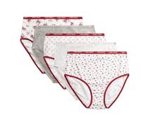 Laura Ashley Women's Cotton Brief Underwear Set, High-Waisted Panties for Women, 5-Pack, True Bouquet/Md Heather Grey/Crimson Geo/Lt Bleach Hthr/Crimson Berry, S