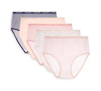 Laura Ashley Women's Cotton Brief Underwear Set, High-Waisted Panties for Women, 5-Pack, Washed Stripe/Lt Bleach Heather/Blush Stripe/Shell Pink/Slate Stripe, L